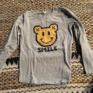 Huxbaby Gray Long Sleeve Tee with Pixel Bear